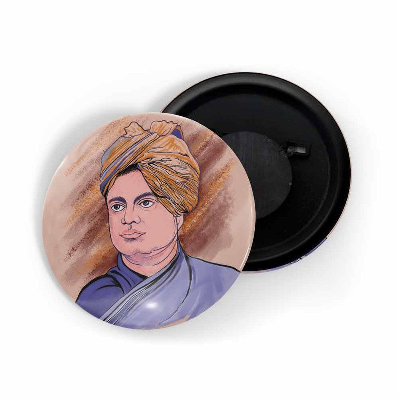 dhcrafts Round Fridge Magnet Brown color Swami Vivekananda D1 Glossy Finish Design Pack of 1 (58 mm)